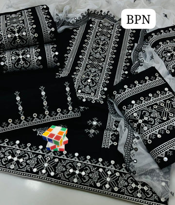 #Cross_Stitch  #Contrass ❇️Stuff Lawn Cotton 3pc ❇️Shirt Front Full Gala Daman 9MM Plastic Mirrors Emb🪡  ❇️Chiffon Dupata 9mm Plastic Mirror Emb 🪡  ❇️Trouser Heavy Emb 🪡